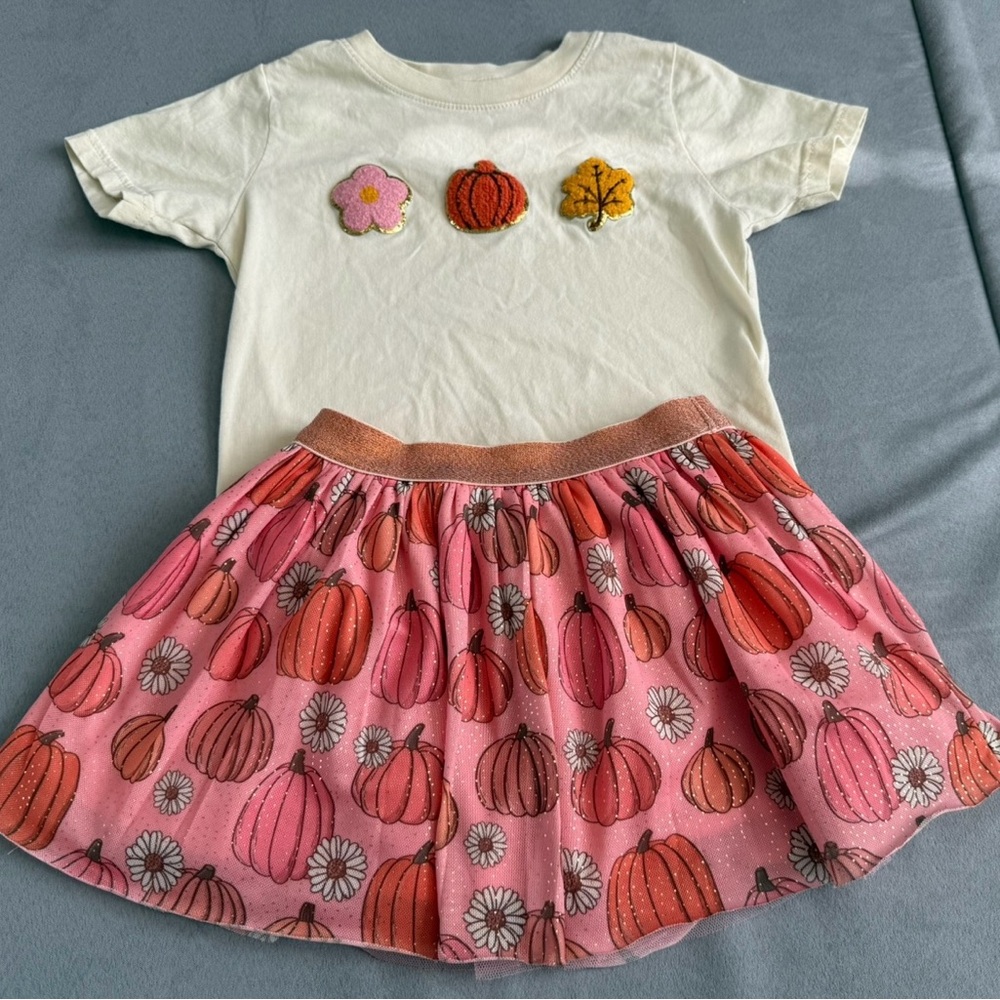 Cute Pumpkin T-Shirt and Skirt Set